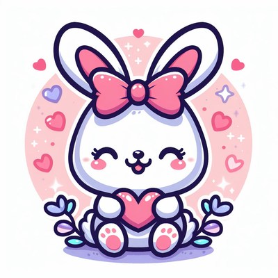 Cute bunny holding heart