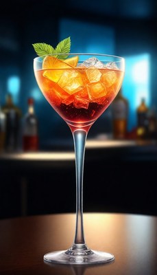 Orange and mint cocktail on bar counter