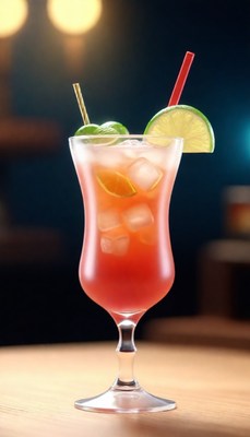 Red cocktail with lime and ice