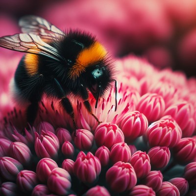 Bumblebee on pink flowers