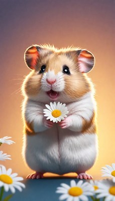 Hamster holding daisy