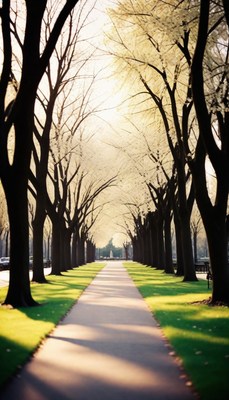 Sunny path through tree tunnel