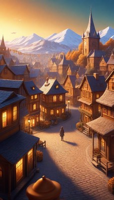 Evening stroll in a mountain village
