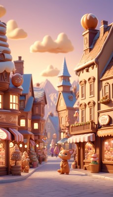 Gingerbread town fox at dusk