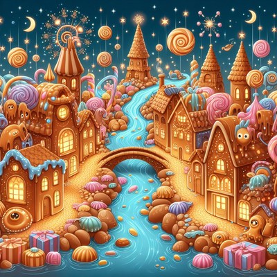 Gingerbread village night scene