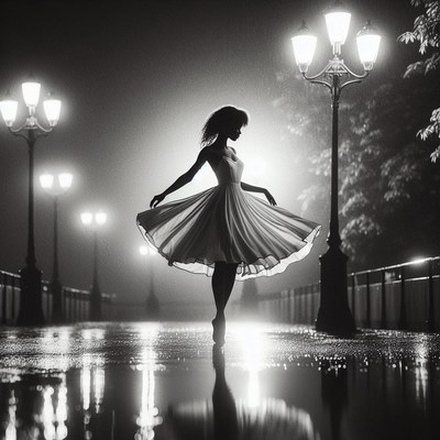 Woman dancing in night rain