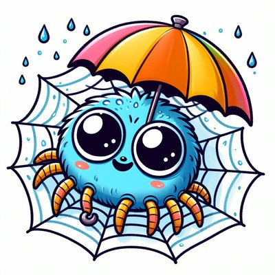 Cute spider under umbrella in the rain