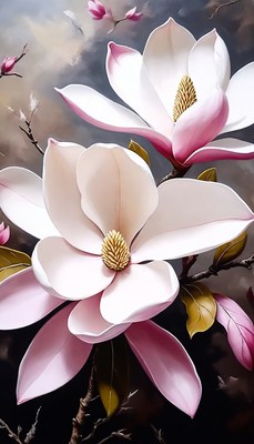 White magnolia flowers in bloom