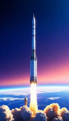 Rocket launch at sunset