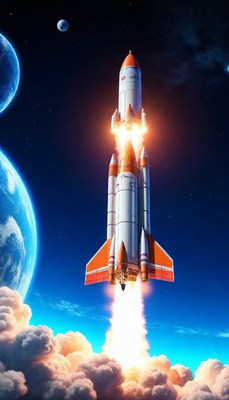 Rocket launch through clouds