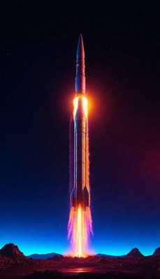 Rocket launch at night