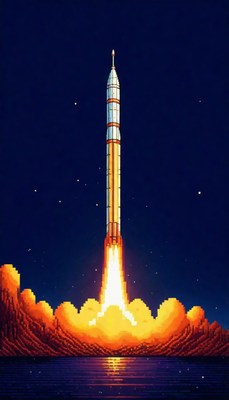 Rocket launch at night