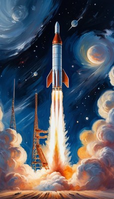 Rocket launch at night