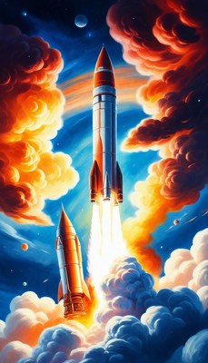 Rocket launch through clouds