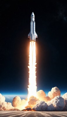 Rocket launch through clouds