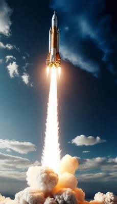 Rocket launch through clouds