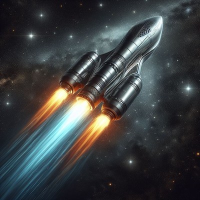 Spaceship launching through starry night