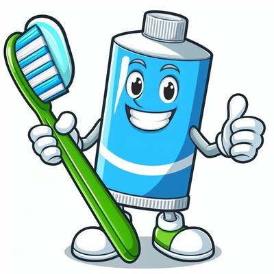 Toothpaste cartoon holding toothbrush