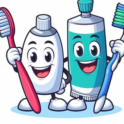Toothpaste and toothbrush cartoon characters