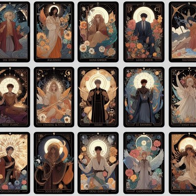 Illustrated tarot card deck set