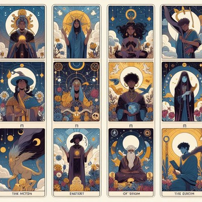 Tarot card set with diverse figures