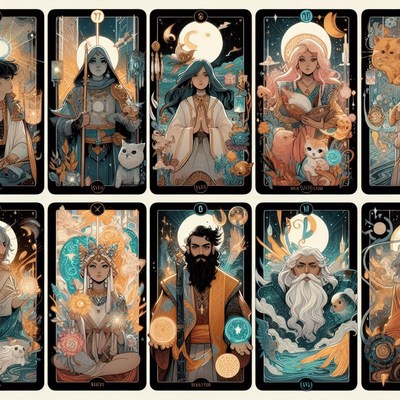 Fantasy tarot card set illustration