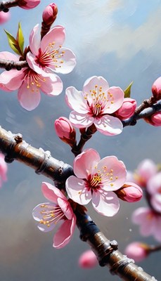 Pink peach blossoms in bloom