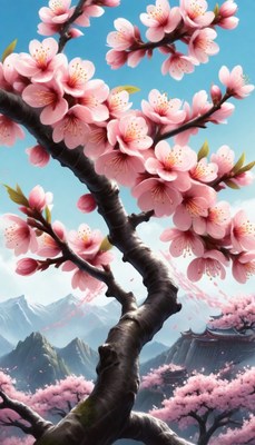 Cherry blossoms in spring mountains