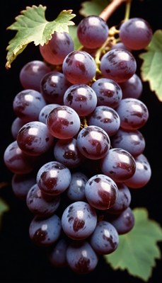 Ripe purple grapes on a vine