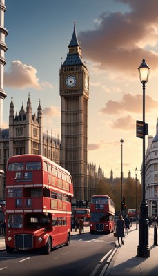 London double-decker buses at big ben