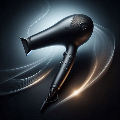 Black hair dryer on dark background