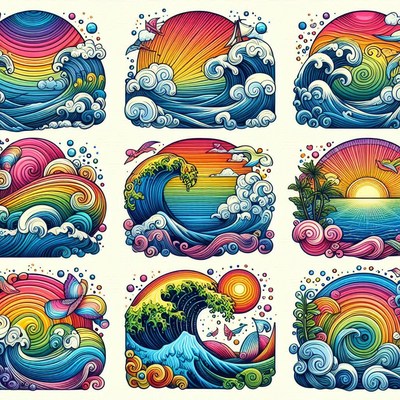 Colorful ocean wave illustrations