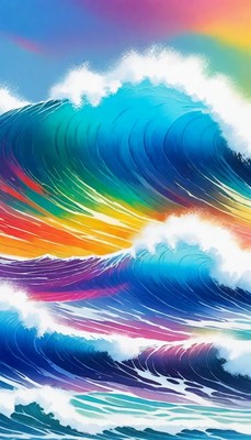 Colorful ocean waves at sunset