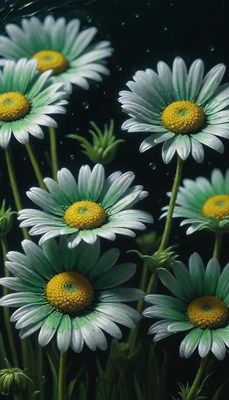 Daisies in the rain
