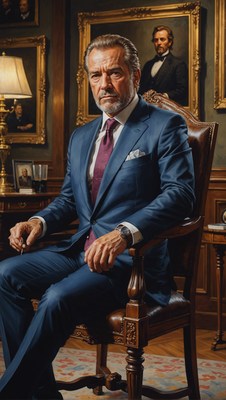 Man in blue suit sitting in chair