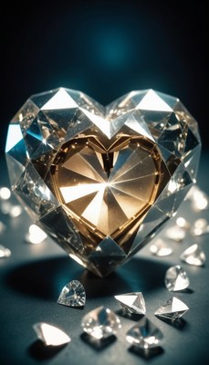Heart-shaped diamond on black background