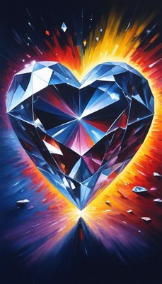 Heart-shaped diamond with colorful burst
