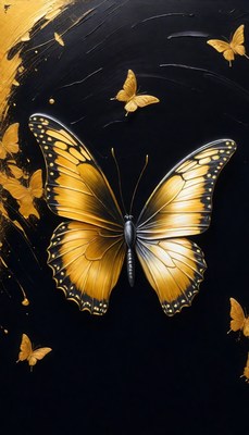 Golden butterfly on black background