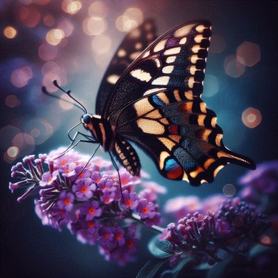 Butterfly on purple flowers