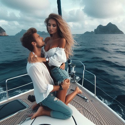 Romantic couple on a yacht
