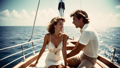 Couple on yacht, ocean view