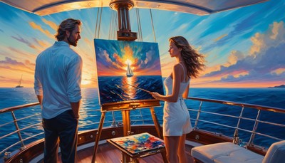 Sunset painting on a yacht