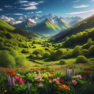 Mountain meadow spring bloom