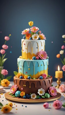 Floral decorated three-tier cake