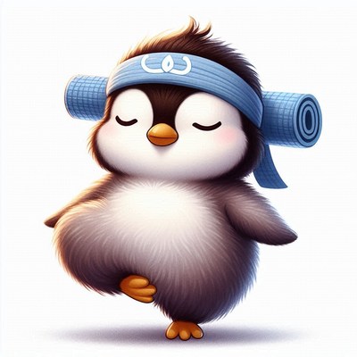 Cute penguin doing yoga