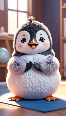 Happy penguin doing yoga
