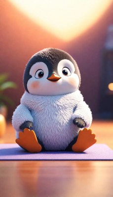 Cute penguin sitting on a mat