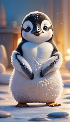 Cute penguin standing in snow