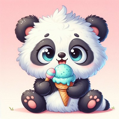 Cute panda enjoying ice cream