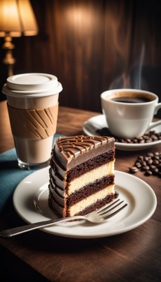 Chocolate cake and coffee